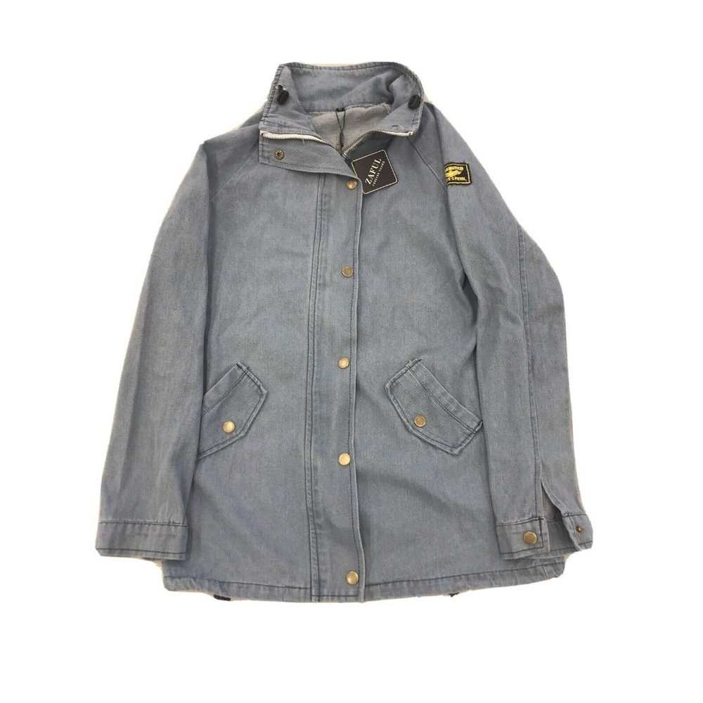 NWT Zaful Denim Jacket Shirt Snap Button Shoulder Patch Distressed Jean Men's XL